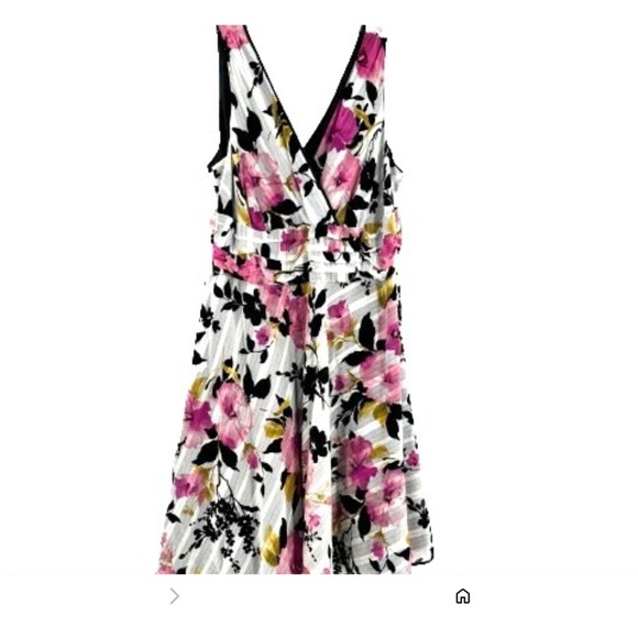 Fashion Bug Pink & Black Floral V-Neck Midi Dress - Picture 2 of 5